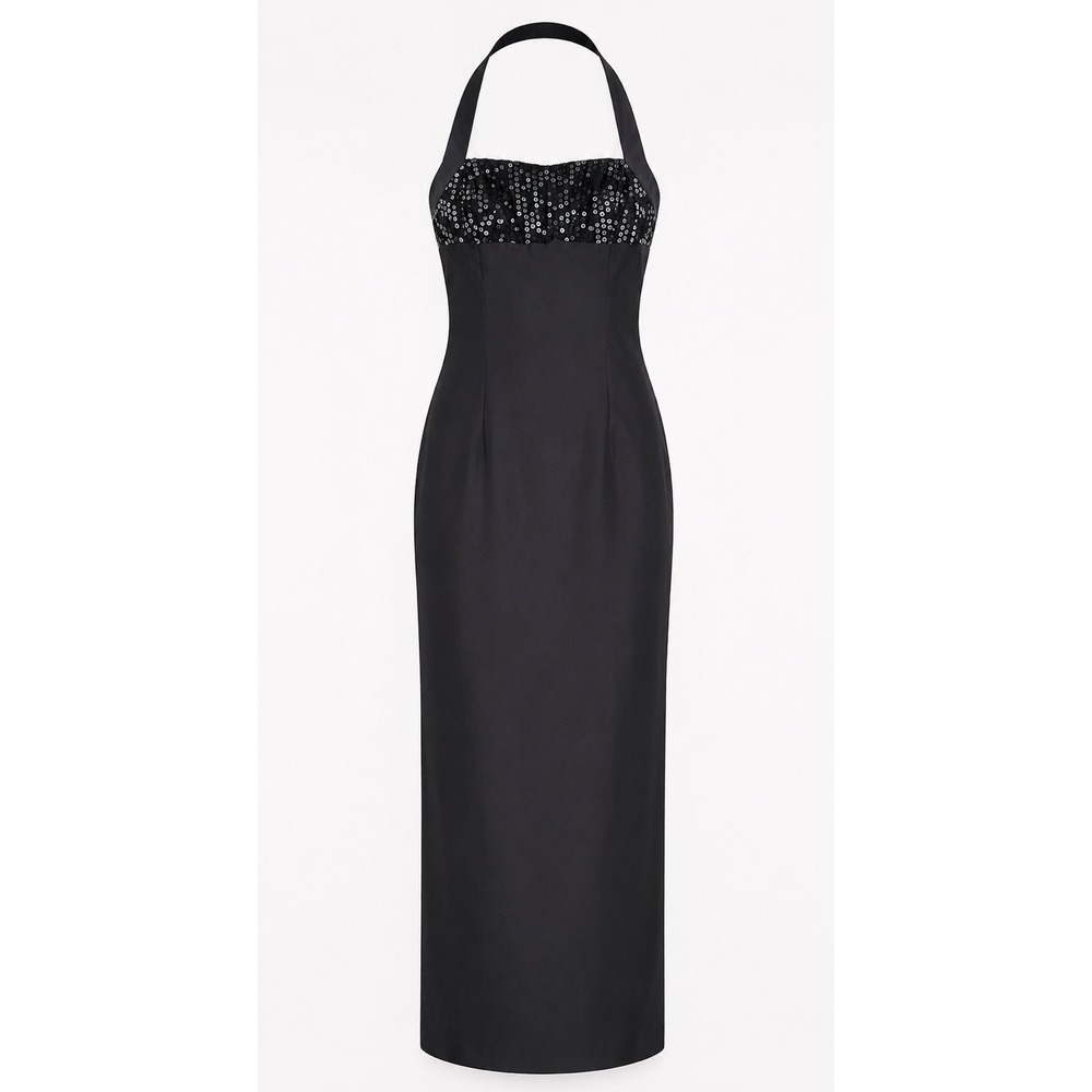 Vintage Y2K Zum Zum by Niki Livas Black Sequin Halter Gown 13/14 NWT